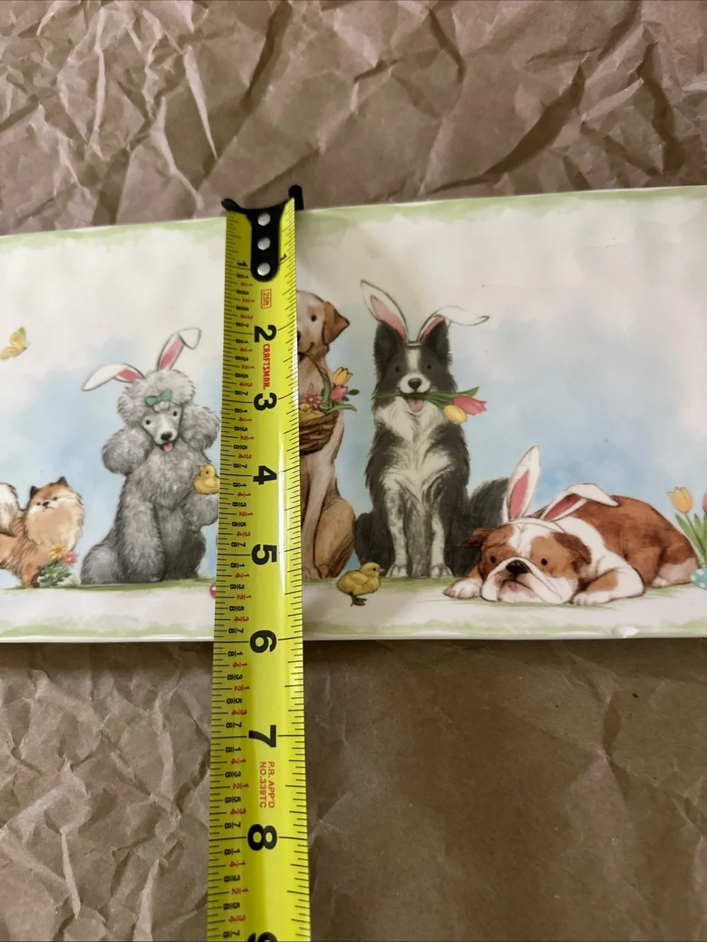 Pier 1 White Ceramic Pet Tray with Easter Puppy Illustration